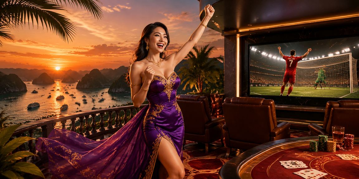 Người chơi thưởng thức trò chơi bài tại Vịnh Hạ Long với khung cảnh biển đẹp